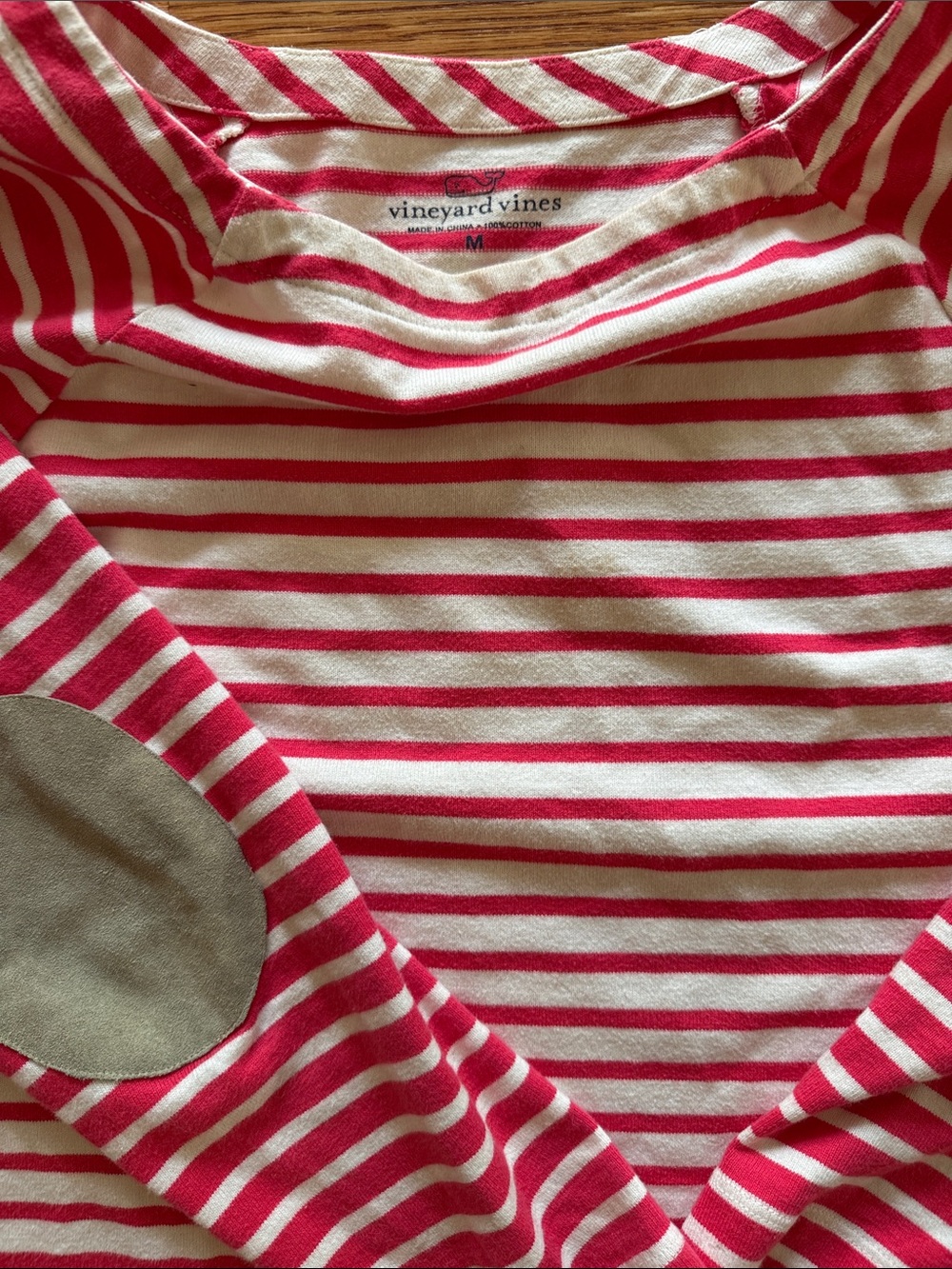 Vineyard Vines Pink and White Striped Top with Elbow Patches